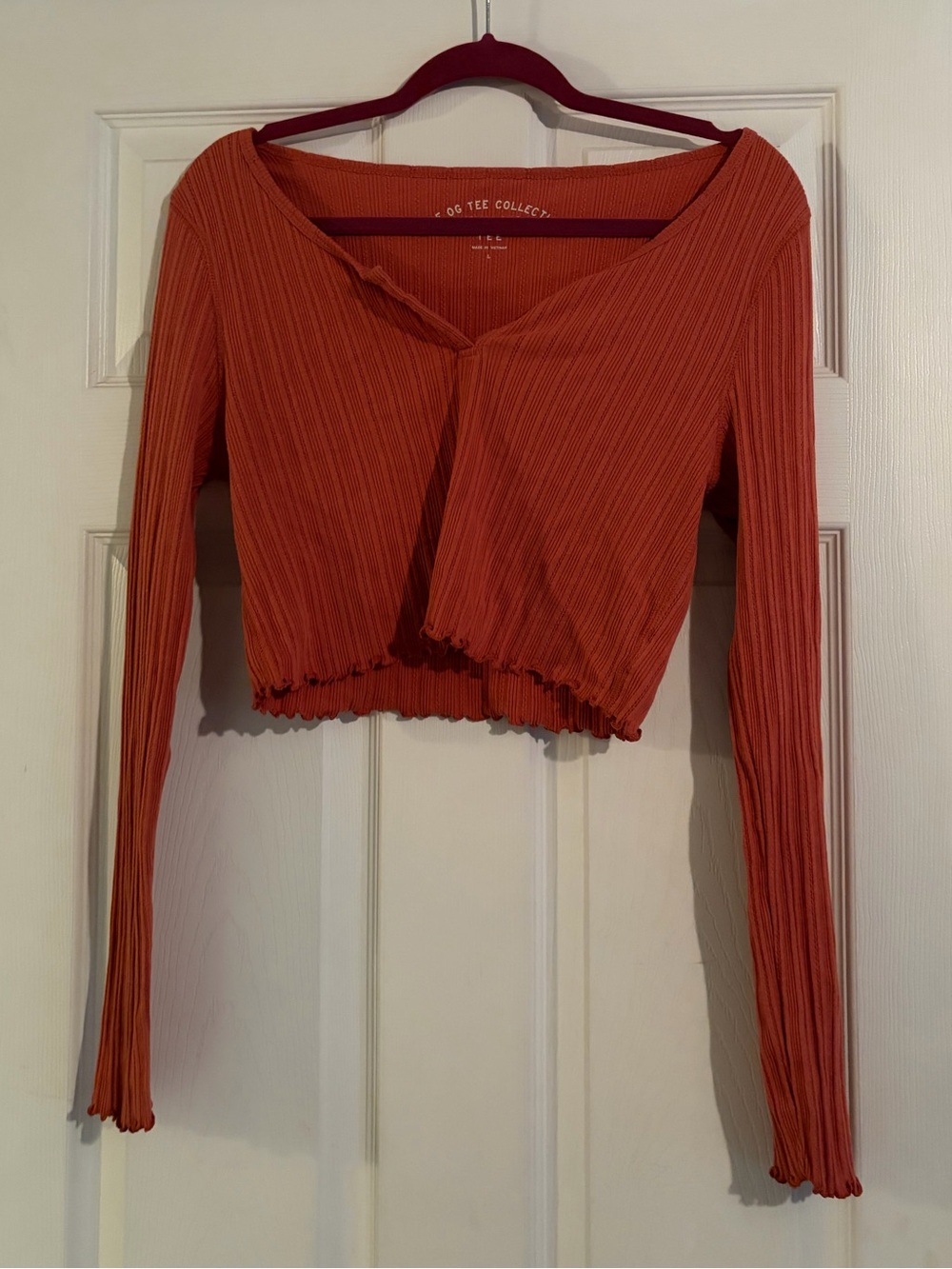Aeropostale Orange Ribbed Long-Sleeve Crop Top